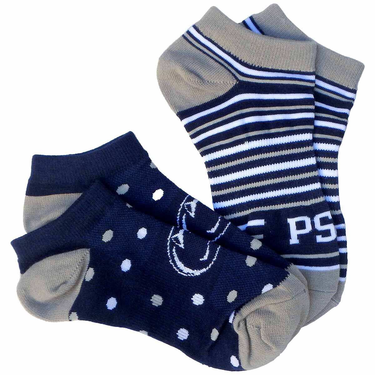 socks 2 pack Athletic Logo with polka dots and Penn State with stripes